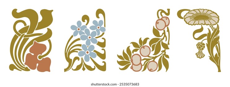 Vintage floral decorative design elements, vector illustration isolated on white