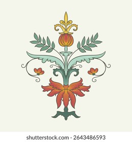 vintage floral decorative elements with flowers and leaves