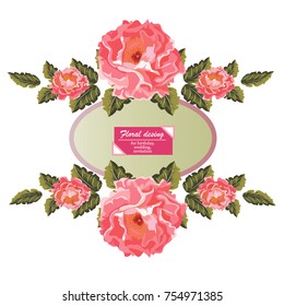 Vintage floral design. Decorative element for Valentine's Day, birthday, wedding, invitations, greeting cards. Roses. Isolated on white background.