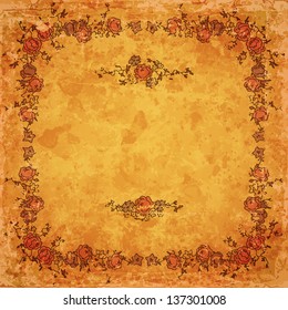 Vintage floral design elements on old paper sheet with grunge texture. EPS10 blend mode, transparency used