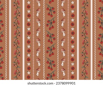 Vintage floral Design farm fruit  , Vegetables Small  floral liberty kitchen towel and tablecloths inspired , Vertical  Stripe , Seamless Pattern Vector on plaid check,  Design  for fashion , fabric, 