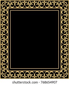 Vintage floral design, graphic frame. Damask vector pattern. Gold and black pattern