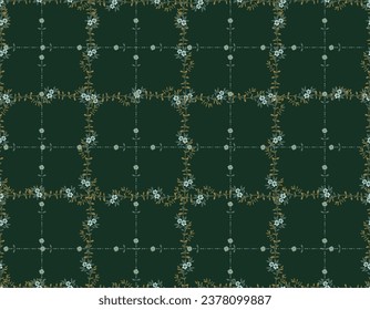 Vintage floral Design line Window check , plaid  , Small  floral liberty kitchen towel and tablecloths inspired Seamless Pattern Vector ,  Design  for fashion , fabric, textile, and all prints 