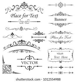 Vintage Floral Dividers Vector Set. Retro Book Separators. Antique Design Elements.