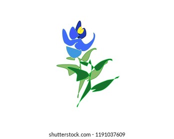 Vintage floral doodle of isolated and editable abstract colorful flower with leaves on white background. Vector composition for weddings, birthday and greeting cards...