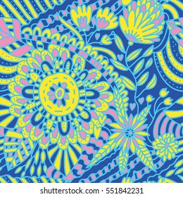 Vintage floral doodle seamless pattern. Seamless pattern can be used for wallpapers, pattern fills, web page backgrounds, surface textures. Cute seamless floral background