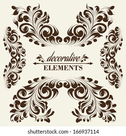 Vintage floral elements. Card with frames for your desing. Vector illustration.