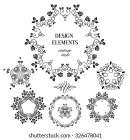 Vintage floral elements. Design for vintage background, card, banner, leaflet and so on.