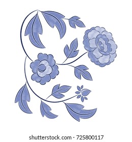 Vintage floral embroidery pattern vector. Winter blue flower ornament stitch print isolated. Ethnic textile patch design for woman neckline tunic, fashion necklace, bedlinen, tablecloth or napkins.