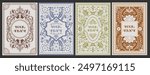 Vintage floral engraving frame set. Retro ornate decorative posters with elegant floral ornaments. Design element for brochure or book cover. Vector illustration collection isolated on background