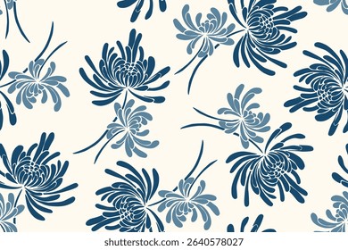 Vintage floral ethnic tapestry modern embroidery texture boho design vector illustration hand drawn silhouette indigo blue flower motif branches leaves wallpaper seamless background border