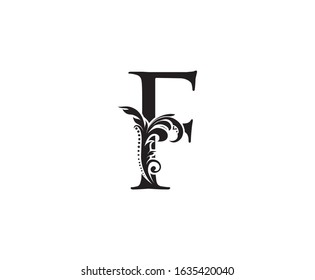 Vintage Floral F Letter Logo. Black F With Classy Leaves Shape design perfect for Boutique, Jewelry, Beauty Salon, Cosmetics, Spa, Hotel and Restaurant Logo. 