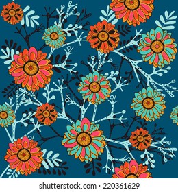 Vintage floral flower seamless pattern background.