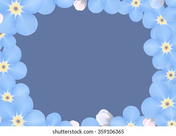 Vintage Floral Forget-me-not Flower Round Frame with Copyspace