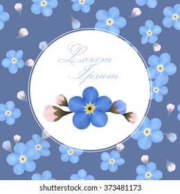 Vintage Floral Forget-me-not Flower square card with round frame, vector template