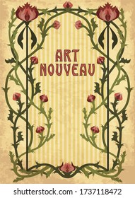 Vintage  floral frame in art nouveau style, vector illustration	