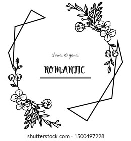 Vintage floral frame black and white, for card design of romantic. Vector