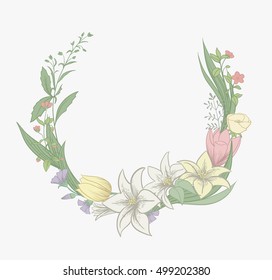 Vintage floral frame. Botanical illustration. Vector flower.