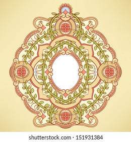 vintage floral frame with brown pattern on orange background 