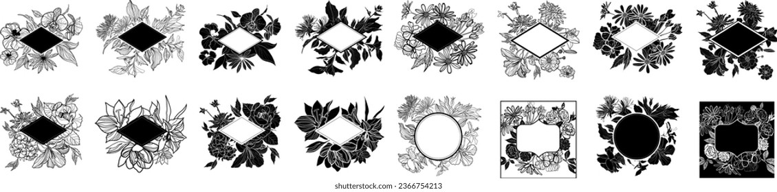 Vintage floral frame bundle. Vector illustration