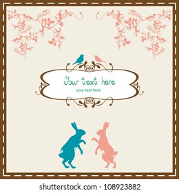 Vintage floral frame with hare.