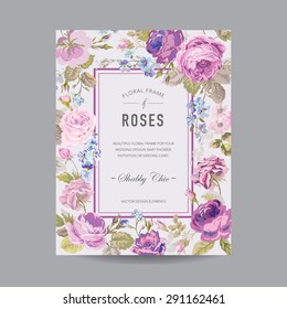 Vintage Floral Frame - for Invitation, Wedding, Baby Shower Card - in vector 