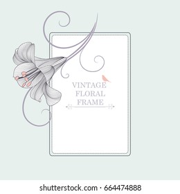 Vintage floral frame with lily flowers . Element for design.