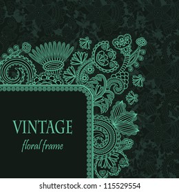 Vintage floral frame on seamless grunge wallpaper