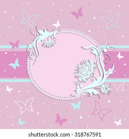 vintage floral frame and pink background