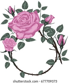 Vintage floral frame with  pink roses - Vector  art  