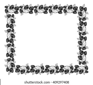 Vintage floral frame with roses silhouette. Vector clip art.