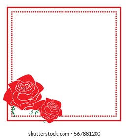 Vintage floral frame with roses silhouette. Red and white vector design element for advertisements, flyer, web, wedding, invitations and greeting cards.n. Retro style. Vector illustration.