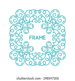 Vintage floral frame for your text. Vector monogram illustration. Line style design. Decorative ornament with abstract flowers.