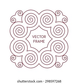 Vintage floral frame for your text. Vector monogram illustration. Line style design. Decorative ornament with abstract flowers.