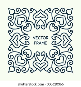 Vintage floral frame for your text. Vector monogram illustration. Line style design. Decorative ornament with abstract flowers.