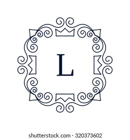 Vintage floral frame for your text. Vector monogram illustration. Line style design. Decorative ornament with abstract flowers. Logo template.