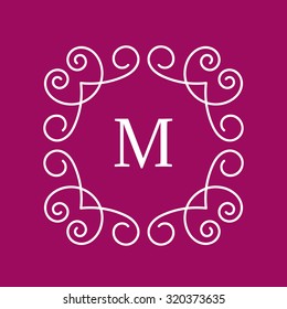 Vintage floral frame for your text. Vector monogram illustration. Line style design. Decorative ornament with abstract flowers. Logo template.