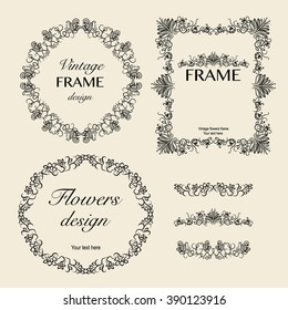 Vintage floral frames collection. Vector illustration