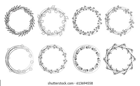 Vintage floral frames. Elements for decoration on white background. Round frames.