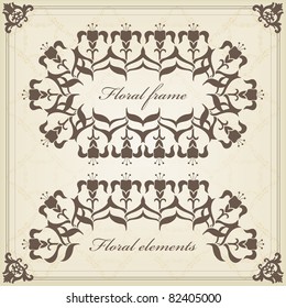 Vintage floral frames and elements illustration