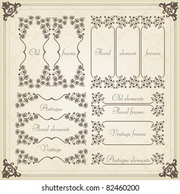 Vintage floral frames and elements illustration