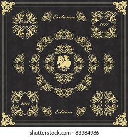 Vintage floral frames and elements illustration collection