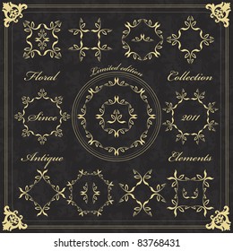 Vintage floral frames and elements illustration collection