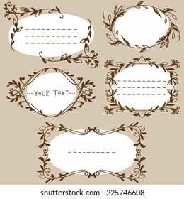 Vintage floral frames. Set of hand drawn design elements.