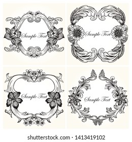 Vintage Floral Frames Vector Set 01