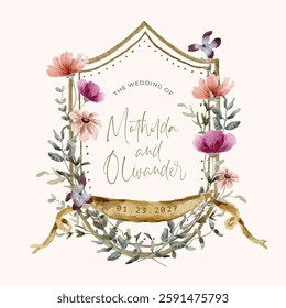 vintage floral garden watercolor wedding crest