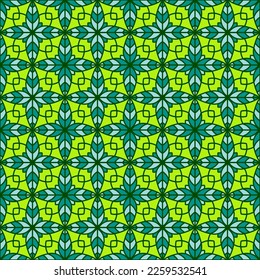 Vintage floral geometry seamless vector tile pattern. Retro geometric patchwork sample ornament. Abstract flower repeating tiling fabric print. Wrap bright colorful ethnic arabic ornament