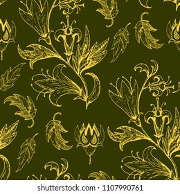 Vintage floral golden seamless pattern