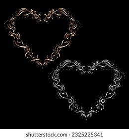 vintage floral golden and silver heart frame for decorating t-shirts, greeting cards, invitation cards etc.  