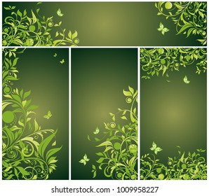 Vintage floral green banners